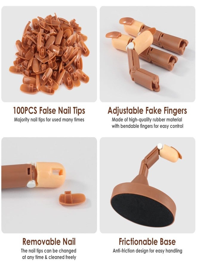 BORNBYME Acrylic Nail Practice Finger Kit, BORNBYME Acrylic Nail Training with 1 Base Stand, 3 Adjustable Fake Fingers, 100 Brown Nail Tips, Movable Training Nail Practice for Nail Beginner… - Image 2